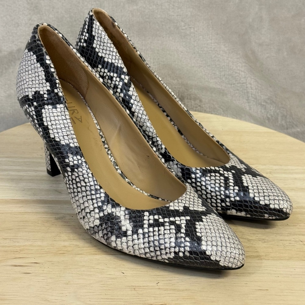 Naturalizer Anna Snakeskin Pointed Toe Pumps Black White Leather Heels Size 6M - Picture 6 of 16